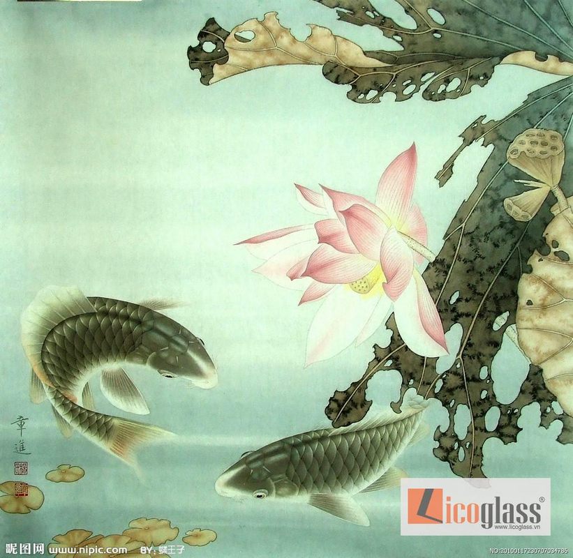 Tranh kính sen cá TKSC29